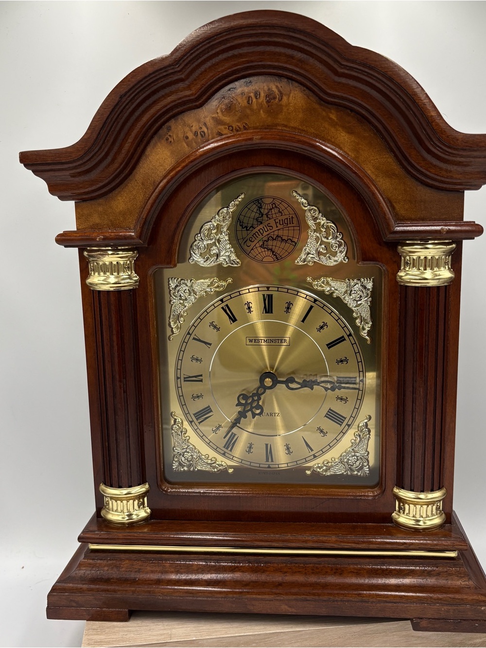 Vintage Westminster Gold & Mahogany Quartz Mantel Clock